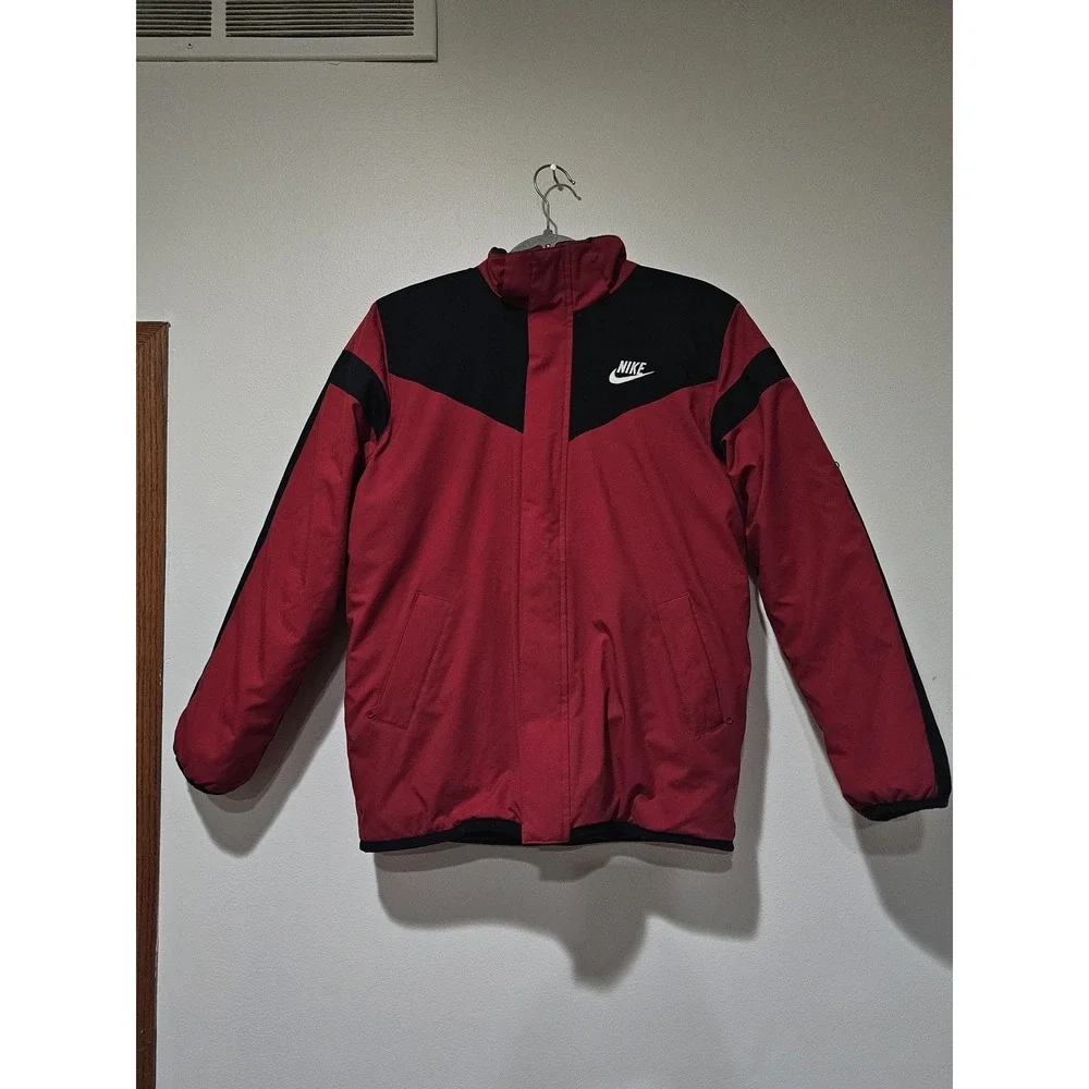 Nike Jacket Youth Large 14-16 Red Black Reversible Fleece Puffer Hooded